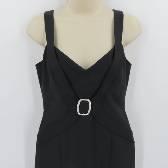 David Meister Womens 2 Black V Neck Sleeveless Sheath Cocktail Dress Rhinestone - Picture 2 of 10